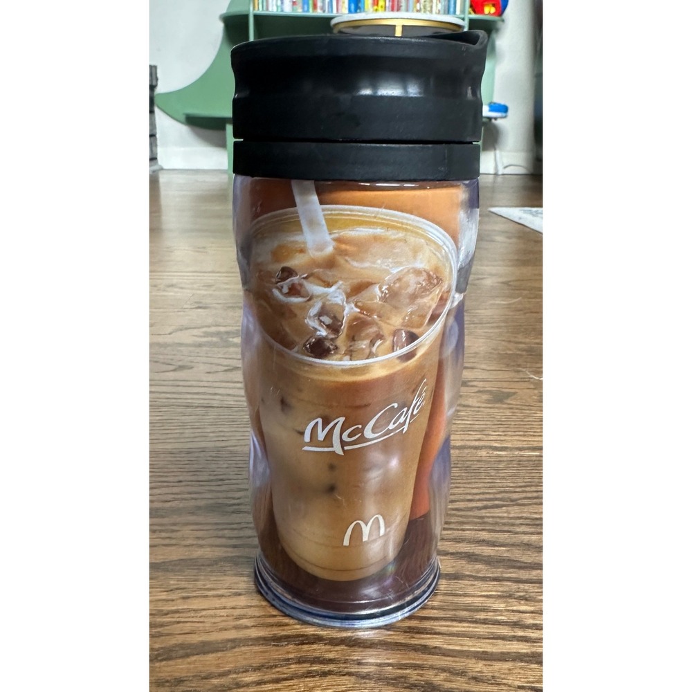 McDonalds McCafe Travel Tumbler Unisex 16oz Brown Iced Coffee Graphic Mug Cup